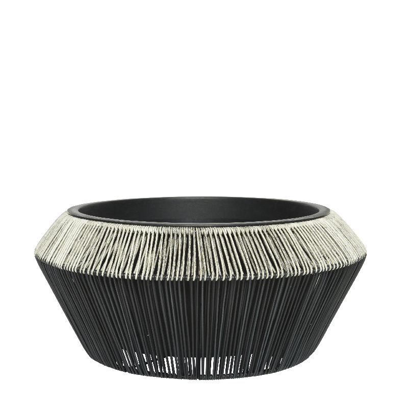 Ruby Planter M Wicker Tapered Low Zwart