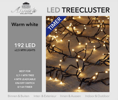 0,7-1 meter treecluster 2,5 meter / 192 LED classic warm met timer - Anna's Collection